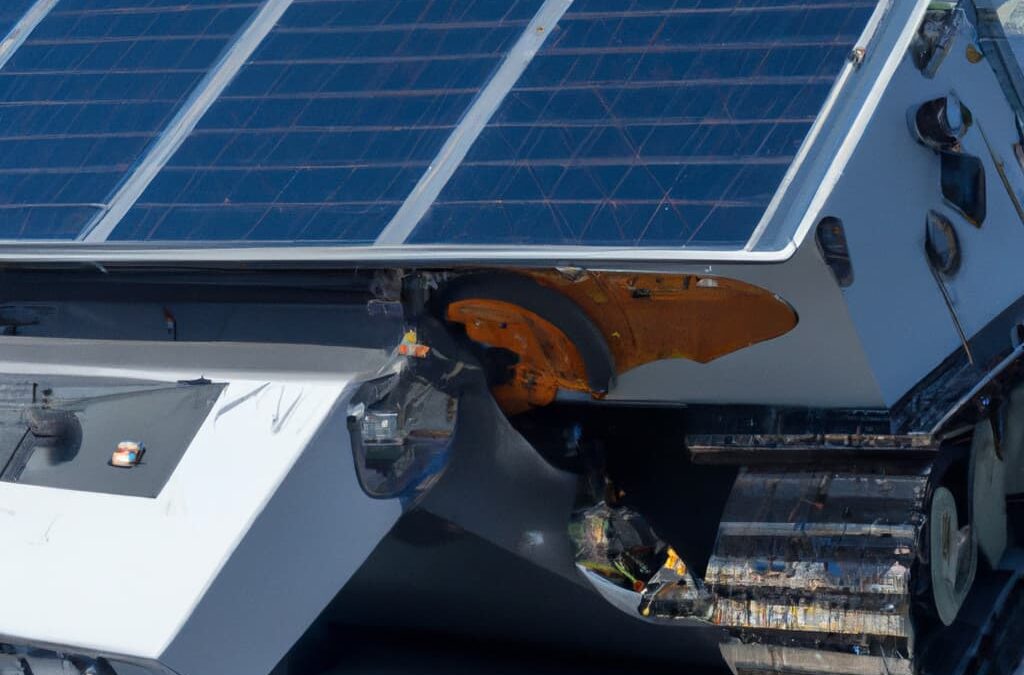 An all-electric military tank plugged into a solar panel