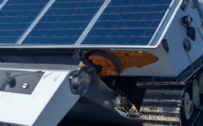 An all-electric military tank plugged into a solar panel