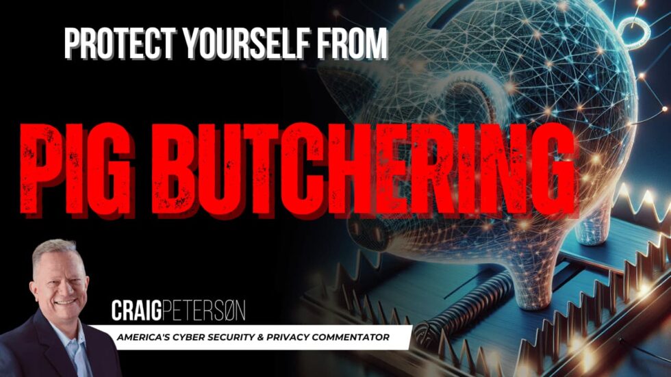 Illustration of a digital trap with a piggy bank being caught, symbolizing the "Pig Butchering" scam in the context of cryptocurrency fraud and online scams.