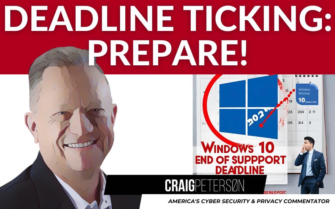 Calendar showing October 14, 2025 circled in red with Windows 10 logo and countdown timer, illustrating the urgent deadline when Microsoft ends Windows 10 support for businesses.